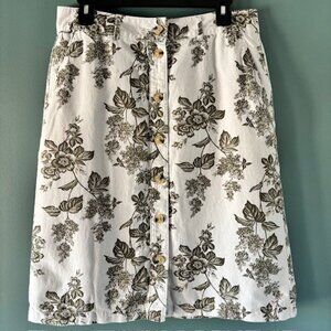Liz Claiborne White Black Gray Floral Aline Linen Blend Skirt 8 Minimal Feminine